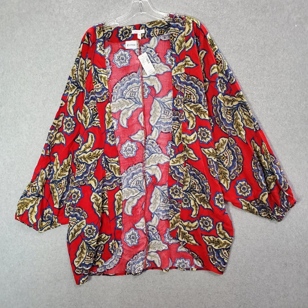 Maurices Women Top XL Red Floral Paisley Cardigan Open Front Balloon Sleeve NWT